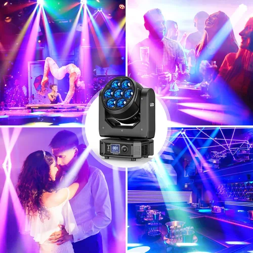 Miniatura 5 de HOLDLAMP Luces de DJ de cabeza móvil, mini 7 x 25 W, haz RGBW y luces de escenario de lavado, efecto LED 4 en 1, luz de enfoque de ojo de abeja