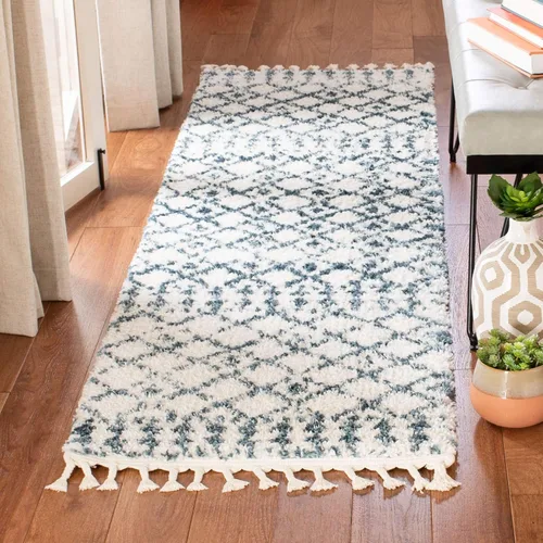 Miniatura 18 de SAFAVIEH Berber Fringe Shag Collection - Alfombra decorativa de 2 pies 2 pulgadas x 4 pies, color crema y azul, diseño, no desprende pelusa