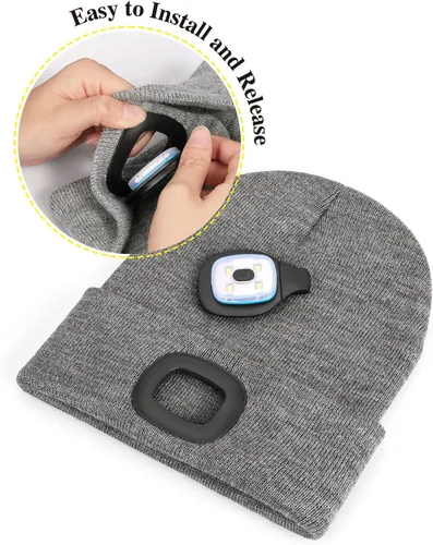 Miniatura 4 de MELASA Gorro unisex con luz, recargable por USB, manos libres, gorro LED, regalos de invierno para hombres