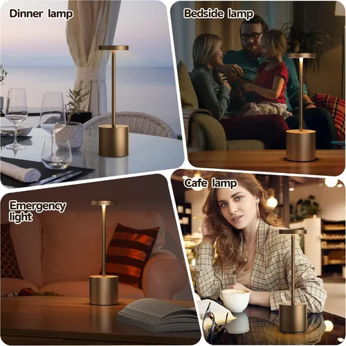 Miniatura 3 de Pack de 2 lámparas de mesa inalámbricas, lámpara de escritorio recargable con batería LED de 5000 mAh, metálica, USB, portátil, lámpara de mesa