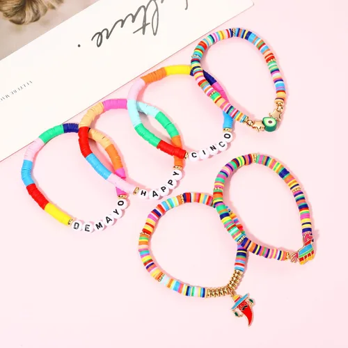 Miniatura 295 de Surfer Heishi - Pulseras apilables para mujer, apilables, de vinilo arcoíris, disco de arcilla, pulseras elásticas para la amistad, joyería bohemia