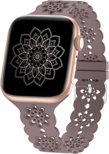 Miniatura 30 de Floral Silicone Band Compatible with Apple Watch Bands 38mm 40mm 42mm 44mm 41mm 45mm 49mm Women Men, Design Wristbands Soft Breathable Watch Bands