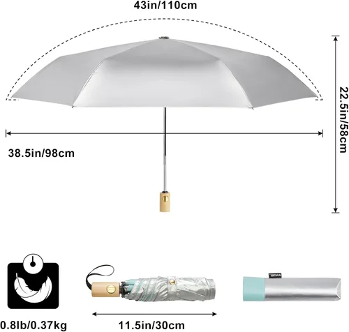 Miniatura 3 de G4Free Paraguas de viaje con protección UV UPF 50+ con mango de madera, 42 pulgadas, ligero, para sol, lluvia, plegable, cierre automático