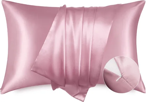 Miniatura 16 de Bedsure Funda de almohada de satén para el cabello, fundas de almohada de satén, tamaño estándar con cremallera, 20 x 26 pulgadas, paquete de 2, 01