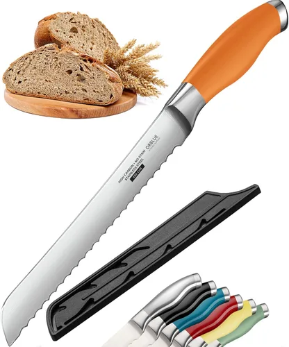 Miniatura 11 de Cuchillo de Pan Dentado Orblue con Borde Ondulado Súper Afilado de Acero Inoxidable Mejorado - Cortador de Pan Ideal para Rebanar Bagels Caseros