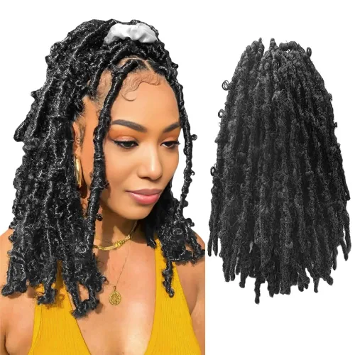 Miniatura 32 de Niseyo 6 paquetes de trenzas de ganchillo suaves de mariposa de 10 pulgadas, hechas a mano, preenlazadas, color negro oscuro, trenzas de mariposa