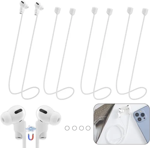 Miniatura 10 de Correas magnéticas antipérdida para AirPods, paquete de 4 unidades, cordón de cuello de silicona suave con diseño magnético ultra fuerte, compatible
