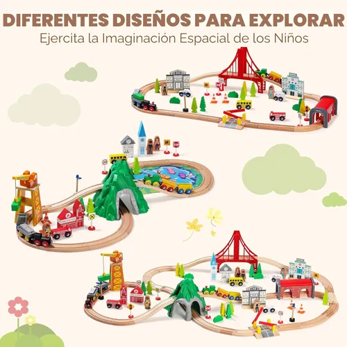 Miniatura 3 de SainSmart Jr. Juego de tren de madera de 112 piezas para niños pequeños – Pistas de tren de doble cara, compatibles con Brio, Thomas, Melissa & Doug