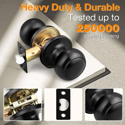 Miniatura 3 de Gobrico Paquete de 3 pomos para puerta interior, color negro, redondo, pomo para puerta de armario, para pasillo, cocina, función de paso, cerradura
