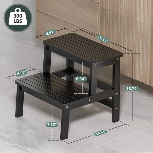 Miniatura 6 de Domax Taburetes de madera de bambú para niños, taburete para niños pequeños, para lavabo de baño, cama alta, inodoro, cocina, taburete de madera