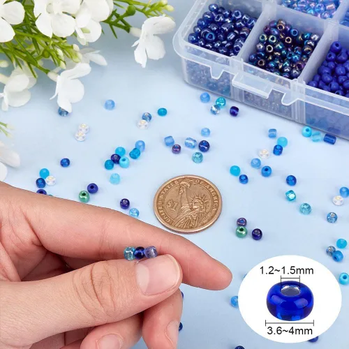 Miniatura 3 de NBEADS 15 colores 6/0 cuentas de semillas de vidrio, alrededor de 3000 cuentas redondas azules de poni de 0.15 pulgadas, cuentas sueltas para diseño