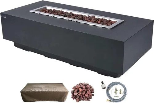 Miniatura 12 de Elementi+ Mesa de Fuego de Gas Colorado de Hormigón Fundido de 56" Rectangular, Hoguera al Aire Libre con Ignición Electrónica Incluye Cubierta