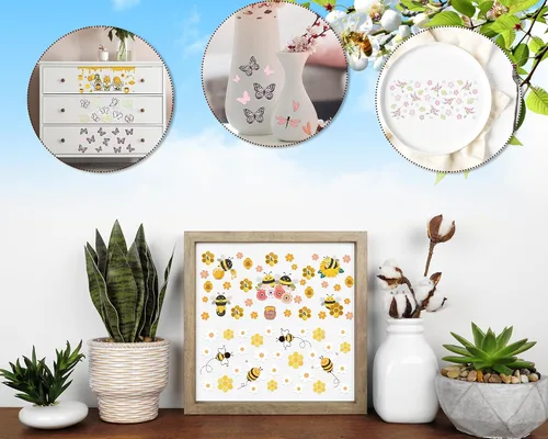 Miniatura 4 de Rngmsi Envoltura de Taza UV DTF - 8 Hojas Envolturas de Taza UV DTF de Abeja para 16 oz, Calcomanías Uvdtf de Gnomos Mariposa Panal, Calcomanías