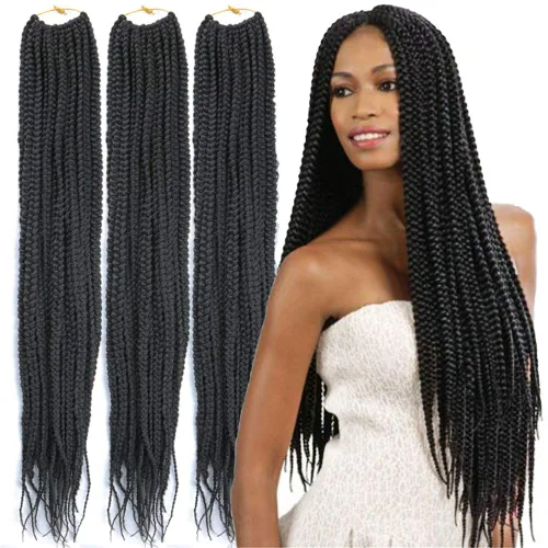 Miniatura 34 de 6 paquetes/lote (14/18/24/30) pulgadas, 0.4 in, 20 hebras por paquete, 3 extensiones de cabello trenzado de ganchillo finas, diámetro 3X