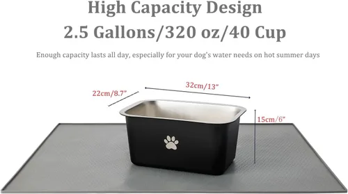 Miniatura 3 de Cuencos de agua antideslizantes de acero inoxidable para perros grandes, de 2.5 galones, 40 tazas, cuencos de metal para perros de raza extragrande