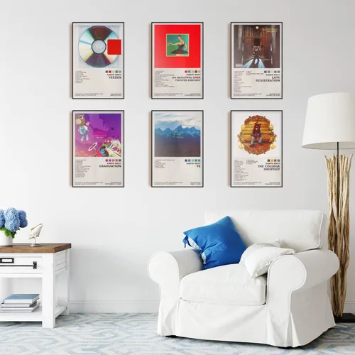 Miniatura 6 de ManRule Juego de pósteres de Kanye West de 6 piezas, pósteres de portada de álbum, pósteres de música de 8 por 12 pulgadas, arte de pared de lienzo