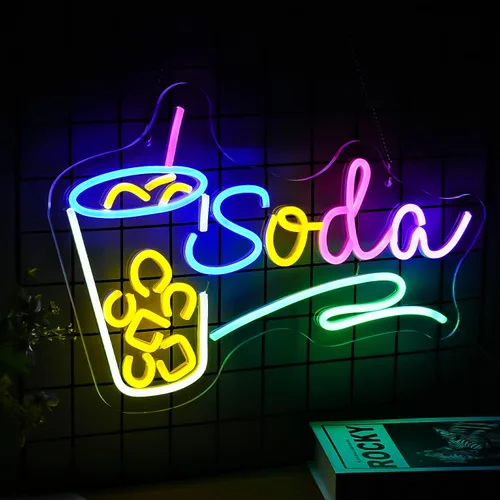 Miniatura 2 de Letrero de neón de Soda con luz LED, señal de neón regulable para cócteles para decoración de pared 42,4 cm X 30 cm, señal de neón para bar