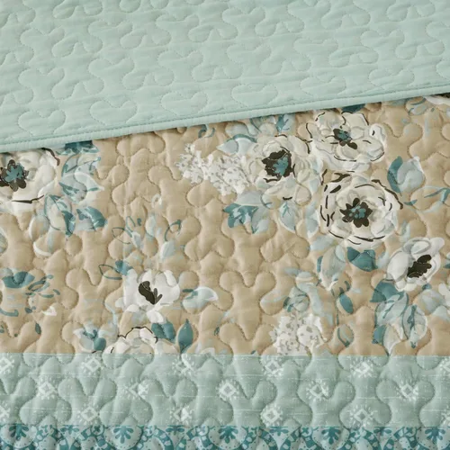 Miniatura 6 de Madison Park Set de colcha 100% algodón con estampado floral, costuras dobles, para todas las estaciones, colcha ligera de estilo shabby chic, Verde