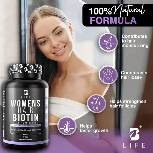 Miniatura 5 de Vitaminas para el cabello para la pérdida de cabello para mujeres – Biotina 10000 mcg – Tratamientos para el crecimiento del cabello para mujeres