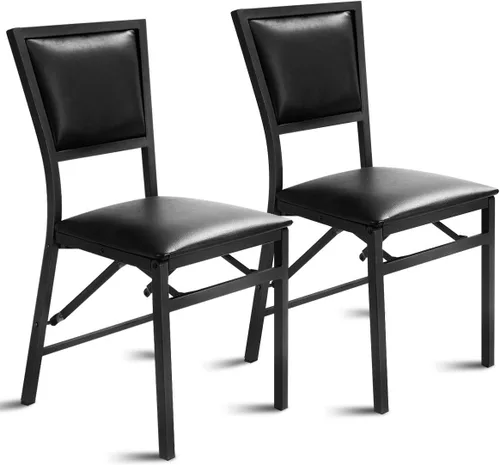 Giantex Juego de 2 sillas plegables de comedor con asientos acolchados, marco de metal resistente, protectores de suelo, diseño de ahorro de