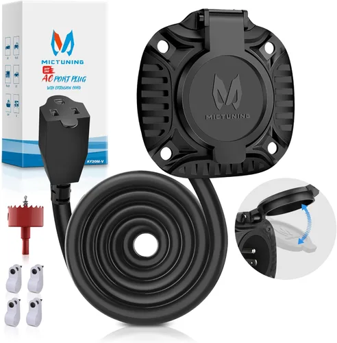 Miniatura 13 de MICTUNING Enchufe de puerto de CA de 20 pulgadas de 15 A con cable de extensión integrado de alta resistencia con tapa y sierra de agujero