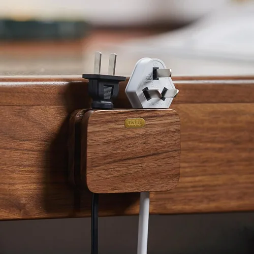 Miniatura 9 de Soporte de cable autoadhesivo de madera maciza para cables gruesos, organización de cables para mesita de noche, cocina, PC, TV y oficina, soporte