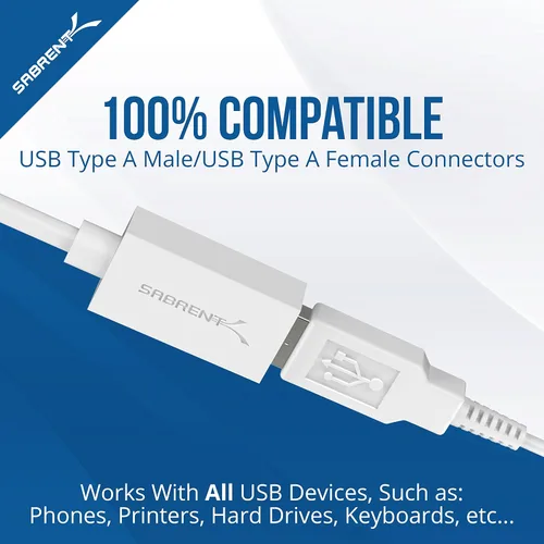 Miniatura 3 de SABRENT Cable de Extensión USB 3.0 22AWG - A-Macho a A-Hembra [Blanco] 10 Pies (CB-301W)