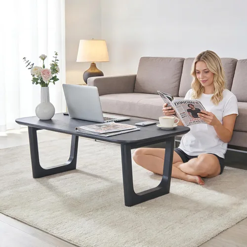 Miniatura 3 de ACCOHOHO Mesa auxiliar moderna de mediados de siglo para sala de estar, mesa auxiliar rectangular grande de madera de 51.2 pulgadas con patas