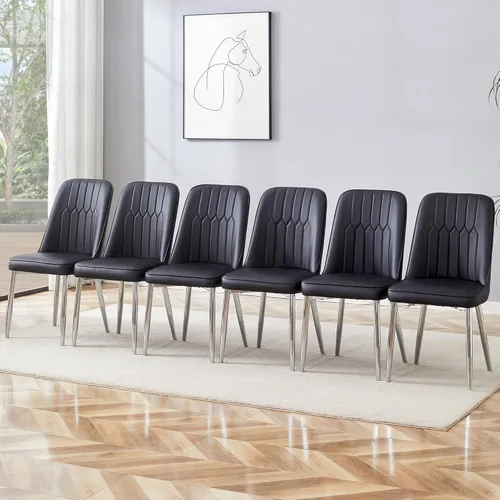 Miniatura 31 de Juego de 2 sillas de comedor, sillas de comedor modernas, equipadas con cojines de respaldo de cuero PU y patas de metal negro, adecuadas