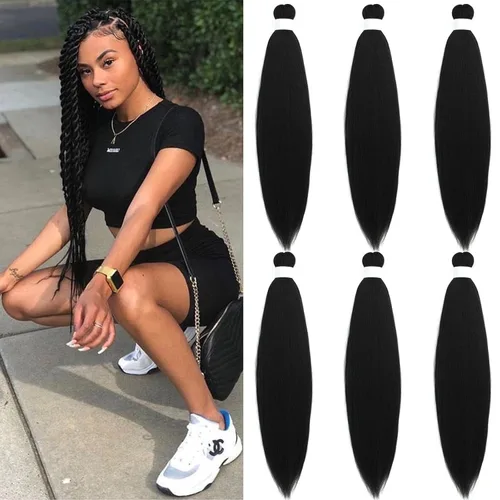 Miniatura 33 de Black Braiding Hair Pre Stretched 16 Inch Black Hair Extensions For Braiding Hypoallergenic Pre-stretched Braiding Hair Natural Knotless Crochet