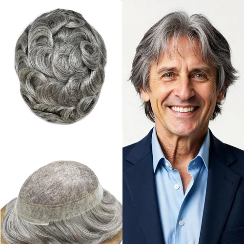 Miniatura 88 de Sistema de reemplazo de cabello de encaje francés para hombre, piezas de cabello de aspecto natural, color negro, marrón, rubio, gris, protesis