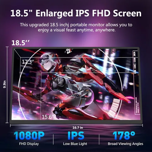 Miniatura 2 de Monitor portátil de 18.5 pulgadas + funda de 120 Hz 1080P, 100% sRGB FHD HDR USB HDMI con VESA Ultra Slim portátil portátil monitor de oficina