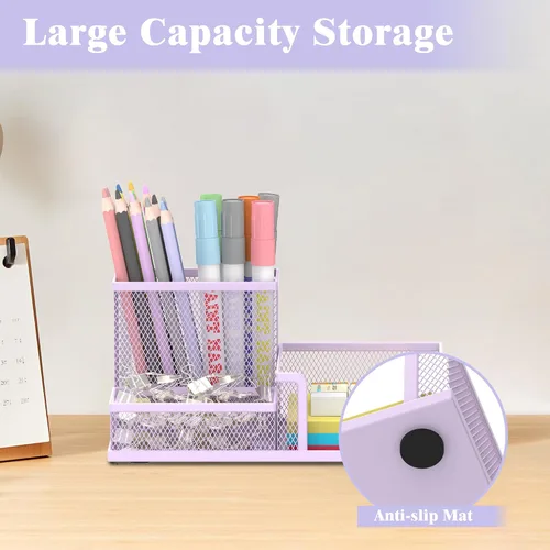 Miniatura 2 de SUPEASY Organizador de escritorio de malla para bolígrafos, suministros de oficina, almacenamiento de lápices con 3 compartimentos, accesorios