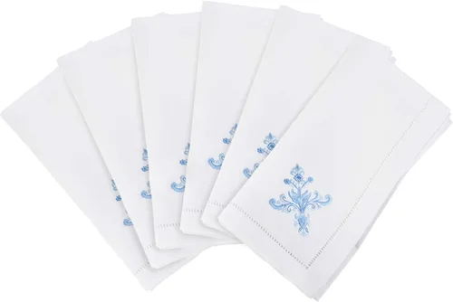 Miniatura 20 de Juego de 6 servilletas bordadas de magnolia hechas a mano con borde cosido