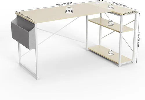 Miniatura 3 de TIQLAB - Escritorio pequeño de computadora con tomas de corriente, escritorio en forma de L de 40 pulgadas con estantes reversibles, escritorio