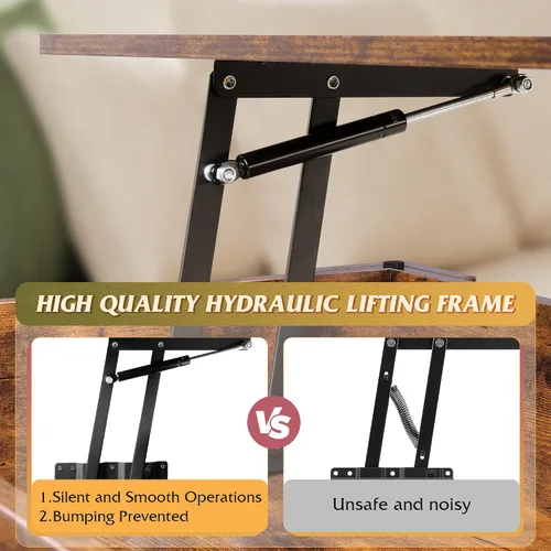 Miniatura 5 de WLIVE Mesa de Centro, Mesa de Centro de 39" con Tapa Elevable y Compartimento Oculto, Estante de Almacenamiento y Tapa Elevable para Hogar, Sala