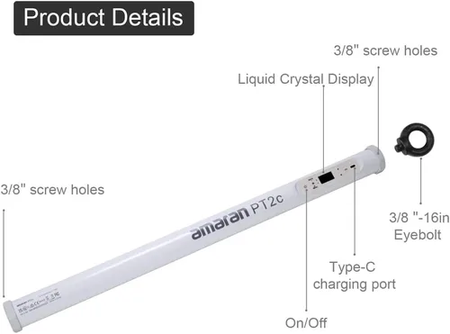 Miniatura 4 de Aputure Amaran PT2c - Kit de 2 luces, tubo de luz de píxeles, 8 LED de tubo de píxeles RGBWW, potencia de 16 W (23.6 in/23.6 pulgadas) Amaran T2C