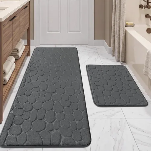 Miniatura 15 de YIHOUSE Juego de 2 tapetes de baño de espuma viscoelástica, antideslizantes, absorbentes de agua, lavables, para fregadero, inodoro y suelo Negro