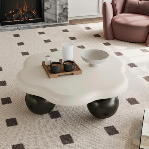 Miniatura 21 de Mesa de café irregular de 40" en forma de nube asimétrica Mesa de té de centro bajo con 3 patas esféricas para sala de estar, oficina, apartamento