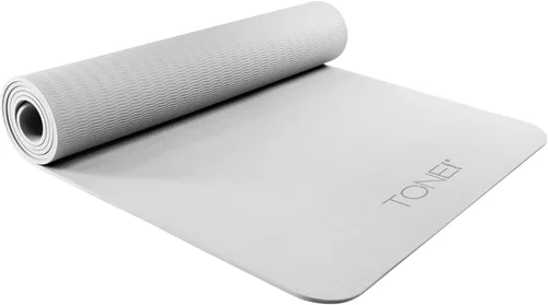 TONE Fitness Esterilla de yoga antideslizante de 1/4 pulgadas de grosor para ejercicios y pilates para entrenamientos en casa con correa de Gris