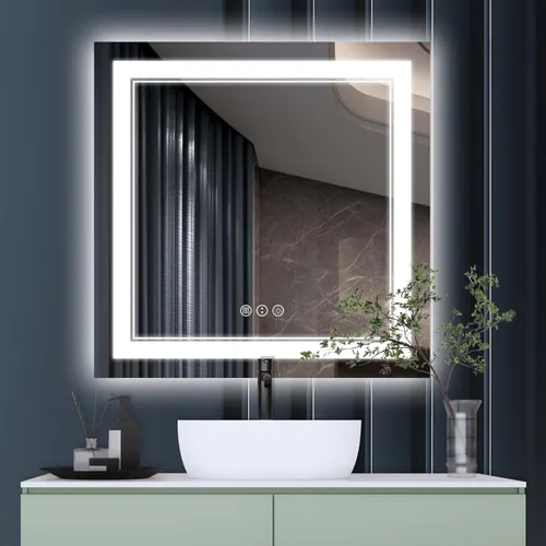 Miniatura 50 de Espejo de baño LED de 72 x 36 pulgadas, retroiluminado y frontal iluminado, espejo de tocador grande iluminado con luces, antiniebla, regulable