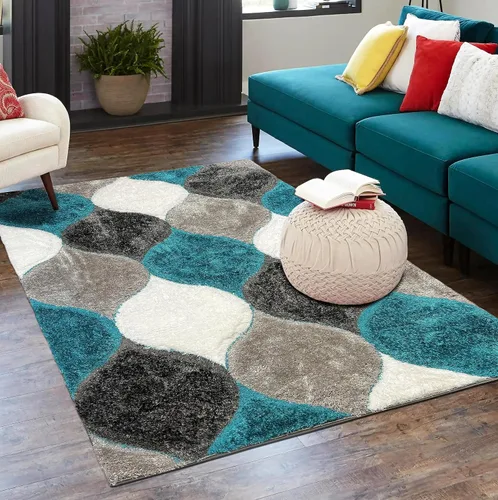 Miniatura 9 de Alfombra de área 4D color marrón de 5 x 7 pulgadas, felpa gruesa y suave y moderna, resistente a las manchas, fácil de limpiar y hecha a máquina