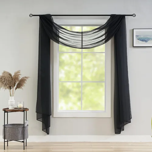 Miniatura 4 de poefun Cortinas transparentes negras para ventanas, toldo drapeado, cortina de cama, bufanda, camino de mesa de boda, sala de estar, dormitorio