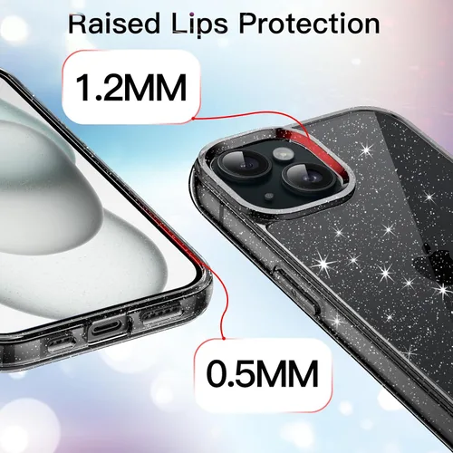 Miniatura 4 de JETech - Funda con purpurina para iPhone 15 de 6.1 pulgadas, funda brillante a prueba de golpes, bonita y brillante para mujeres y niñas (negro)