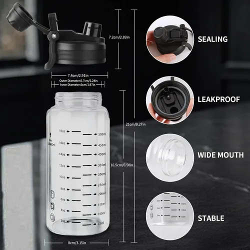 Miniatura 2 de Botella de agua de vidrio de 20 onzas, tapa de sorbo y popote 2 en 1, botella agitadora de vidrio de boca ancha para hielo y jugo, botellas