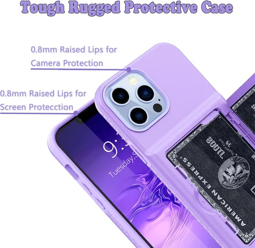 Miniatura 4 de Funda tipo cartera para iPhone 13 Pro Max, [Soporte para tarjeta de crédito integrado] Defensor 2 en 1 con ranuras para tarjetas, espejo oculto, a