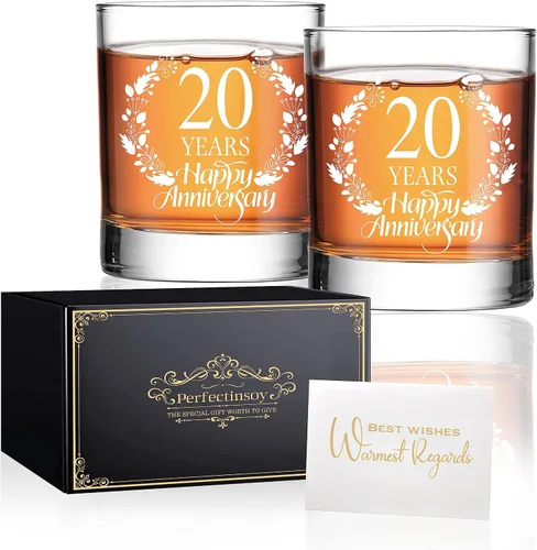 Perfectinsoy Juego de regalo de cristal de whisky de 20 años, regalo de boda para mamá, papá, abuelos, alma gemela, pareja, regalos de 20 años,