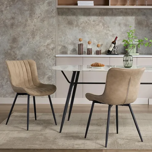 Miniatura 7 de GarveeHome Juego de 2 sillas de comedor tapizadas, sillas de cocina de cuero con patas de metal, sillas de comedor modernas de mediados de siglo
