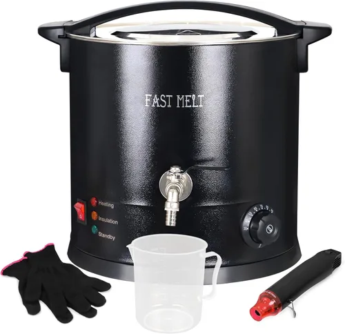 FAST MELT Kit de fundidor eléctrico de cera de 10 litros para fabricación de velas, control digital de temperatura de 86.0-230.0 °F, boquilla fácil