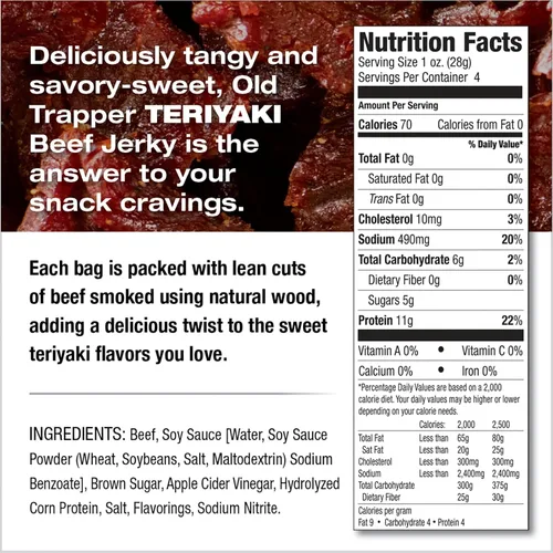 Miniatura 3 de Old Trapper Carne seca de ternera, teriyaki paquete individual de 1/4 libra, aperitivo de carne salada y dulce para almuerzos o entre comidas, 0.43